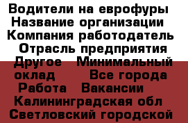 Водители на еврофуры › Название организации ­ Компания-работодатель › Отрасль предприятия ­ Другое › Минимальный оклад ­ 1 - Все города Работа » Вакансии   . Калининградская обл.,Светловский городской округ 